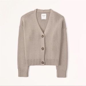 Abercrombie & Fitch Cotton Blend Short Cardigan in Taupe
